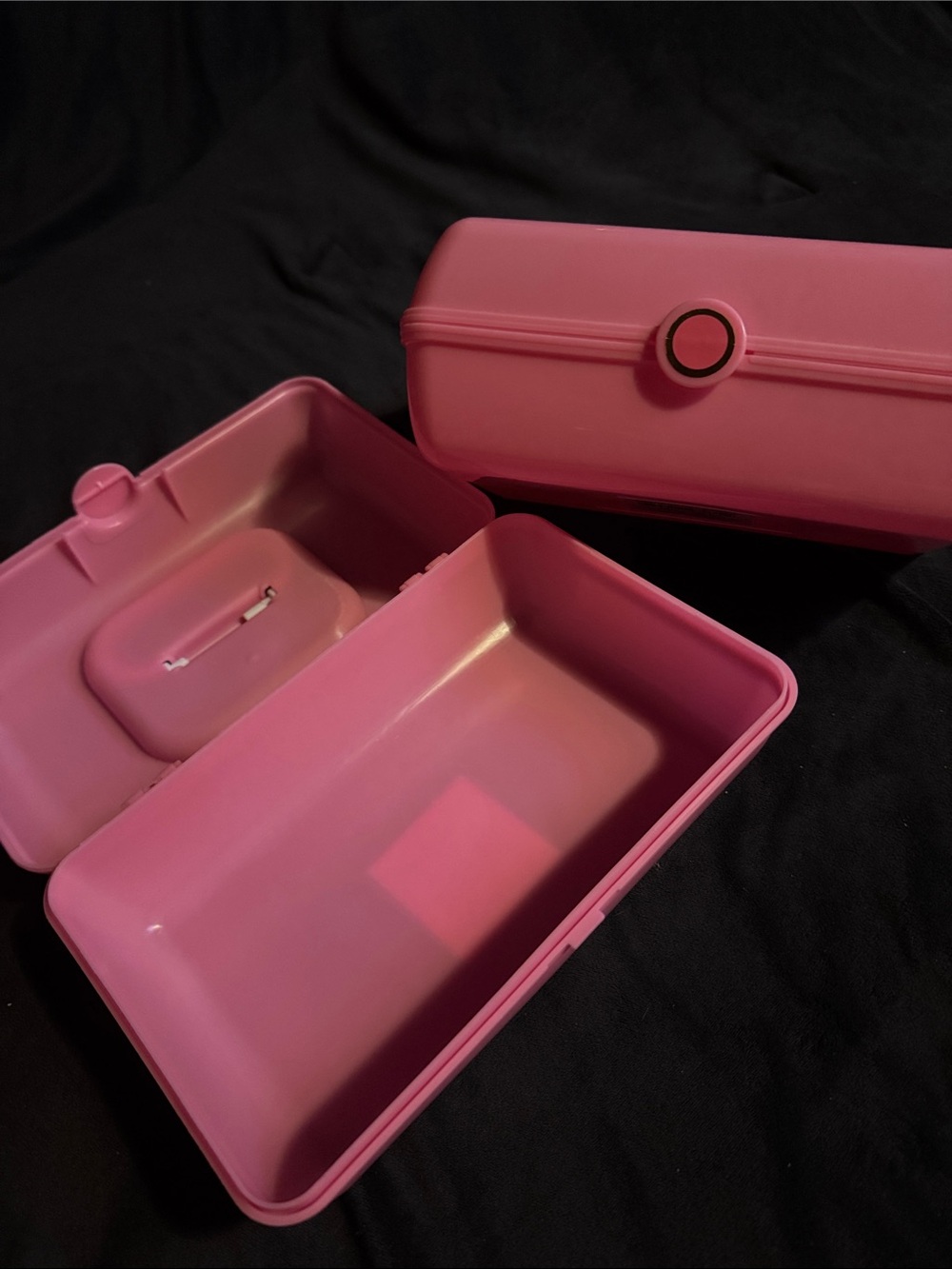 2 Pink Plastic Storage Box Compact Organizer Makeup Case School Supplies